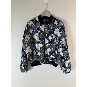 Vintage 90s Y2K Tail Bomber Jacket Tennis All Over Print Polyester Size M Racket